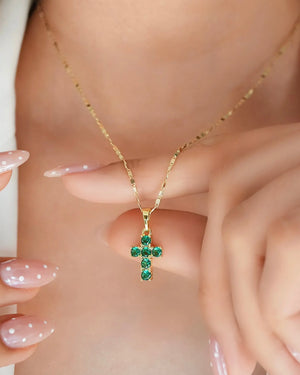 SET CADENA ESCALETA + DIJE CRUZ VERDE OrolaminadoLuxus