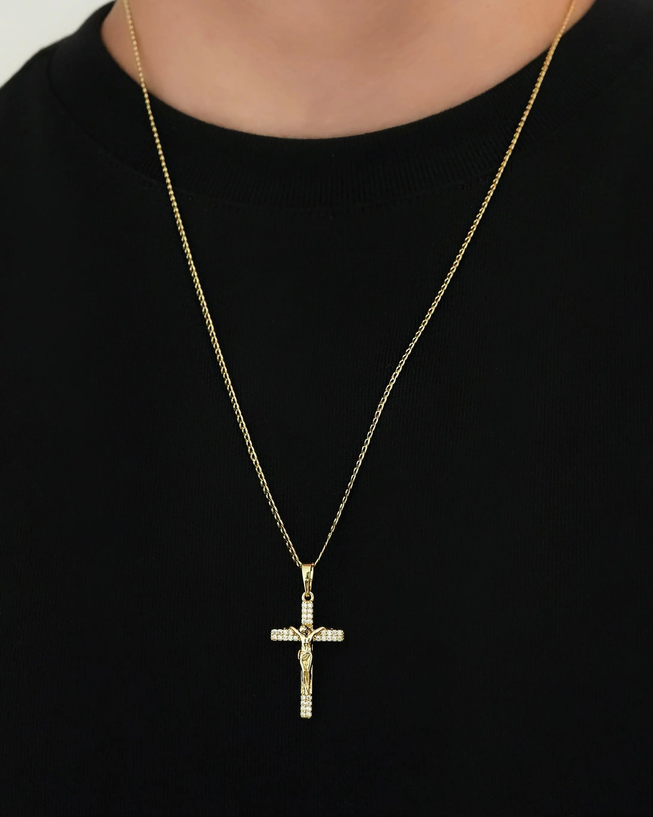AHORRA EN SET CADENA CUBANA + CRISTO MADERO ID 4910 OrolaminadoLuxus