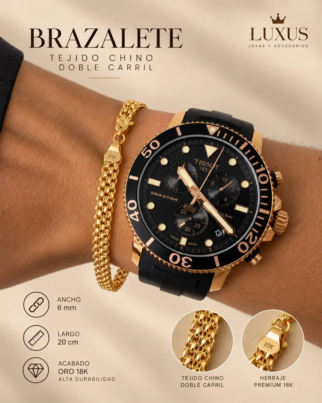 PULSERA TEJIDO CHINO DOBLE CARRIL 5MM 20CM 6537