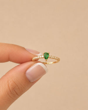 ANILLO GOTA CENTRO VERDE ESMERALDA 6329 Oro laminado Luxus