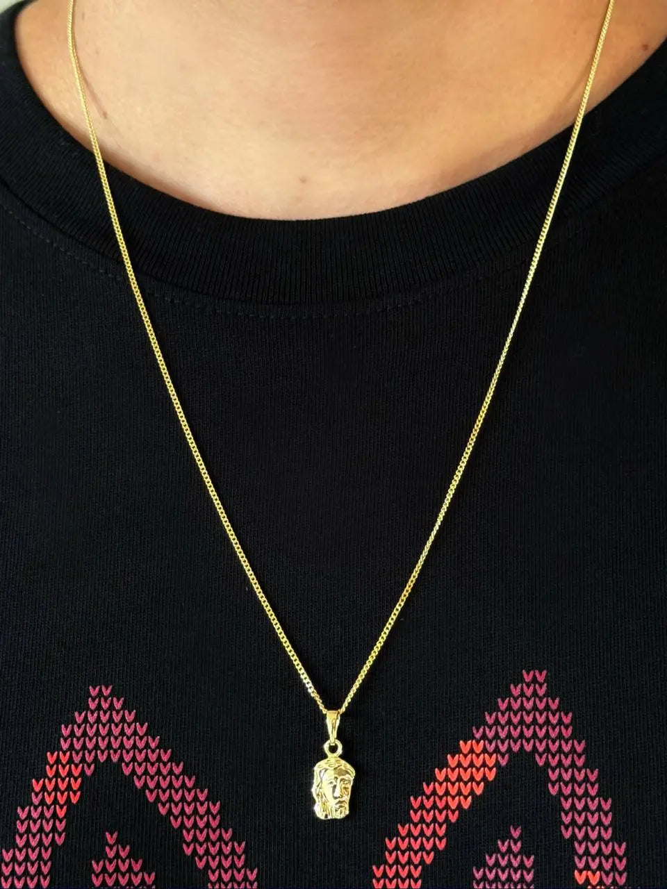 SET CADENA CUBANA + DIJE ROSTRO ID 4386 OrolaminadoLuxus