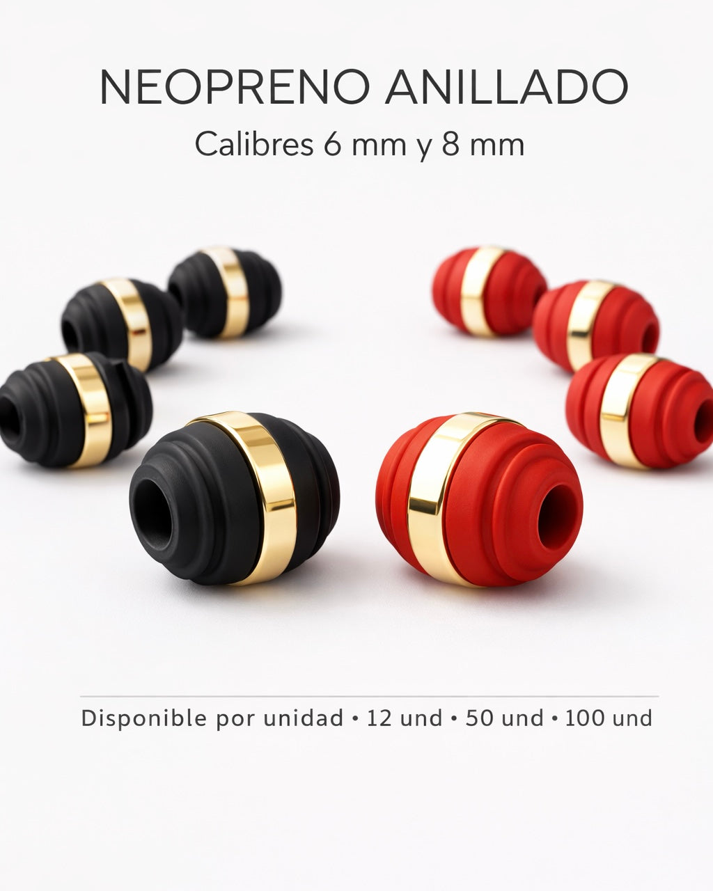 NEOPRENO ANILLADO PARA BRAZALETES – 6 MM Y 8 MM 🔴⚫ Oro laminado Luxus