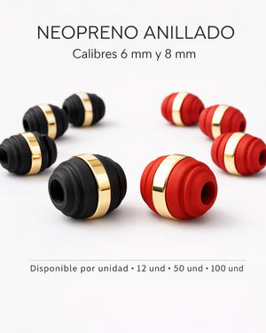 NEOPRENO ANILLADO PARA BRAZALETES – 6 MM Y 8 MM 🔴⚫ Oro laminado Luxus