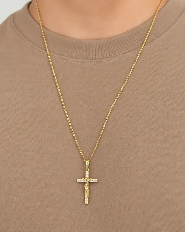 AHORRA EN SET CADENA CUBANA + CRISTO MADERO ID 4910