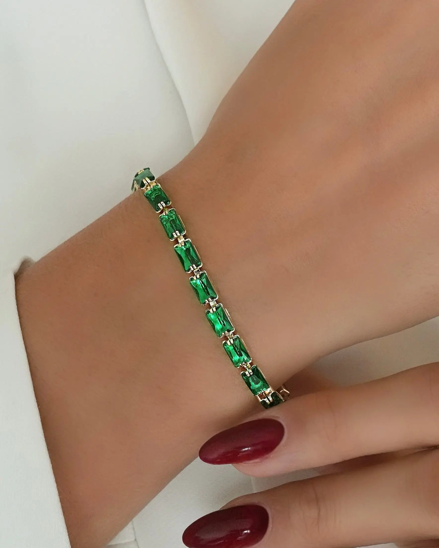 PULSERA TENIS VERDE ESMERALDA 17CM  5046 OrolaminadoLuxus