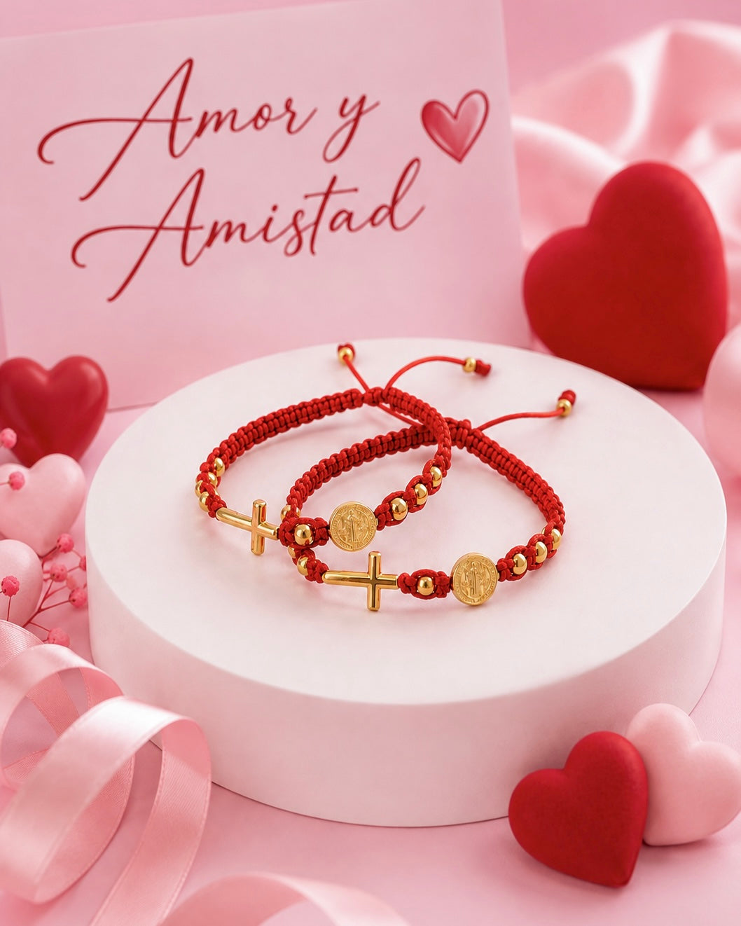 SET BRAZALETES PARA PAREJA - PROTECCION CRUZ-SAN BENITO 6477
