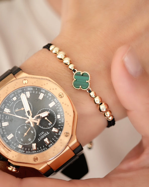 BRAZALETE FLOR TREBOL VERDE 5772 OrolaminadoLuxus