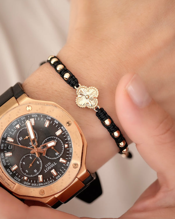 BRAZALETE TREBOL GOLD NEGRO 4MM 5769 OrolaminadoLuxus