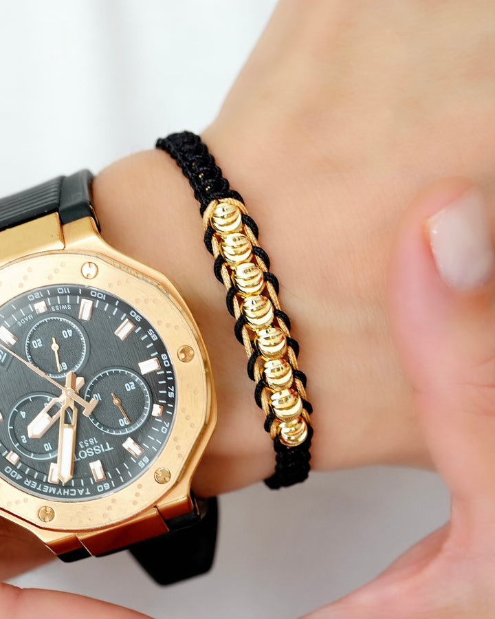 BRAZALETE LAZO REAL DIAMANTADO NEGRO OrolaminadoLuxus