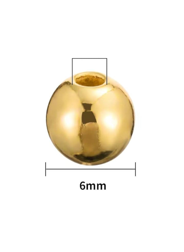 Balín Liso 6 mm en Oro Laminado – Ideal para Fabricación de Pulseras