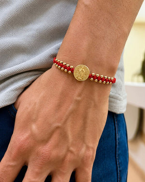 BRAZALETE DOBLE CARRIL SAN BENITO 3MM ROJO 6189 Oro laminado Luxus