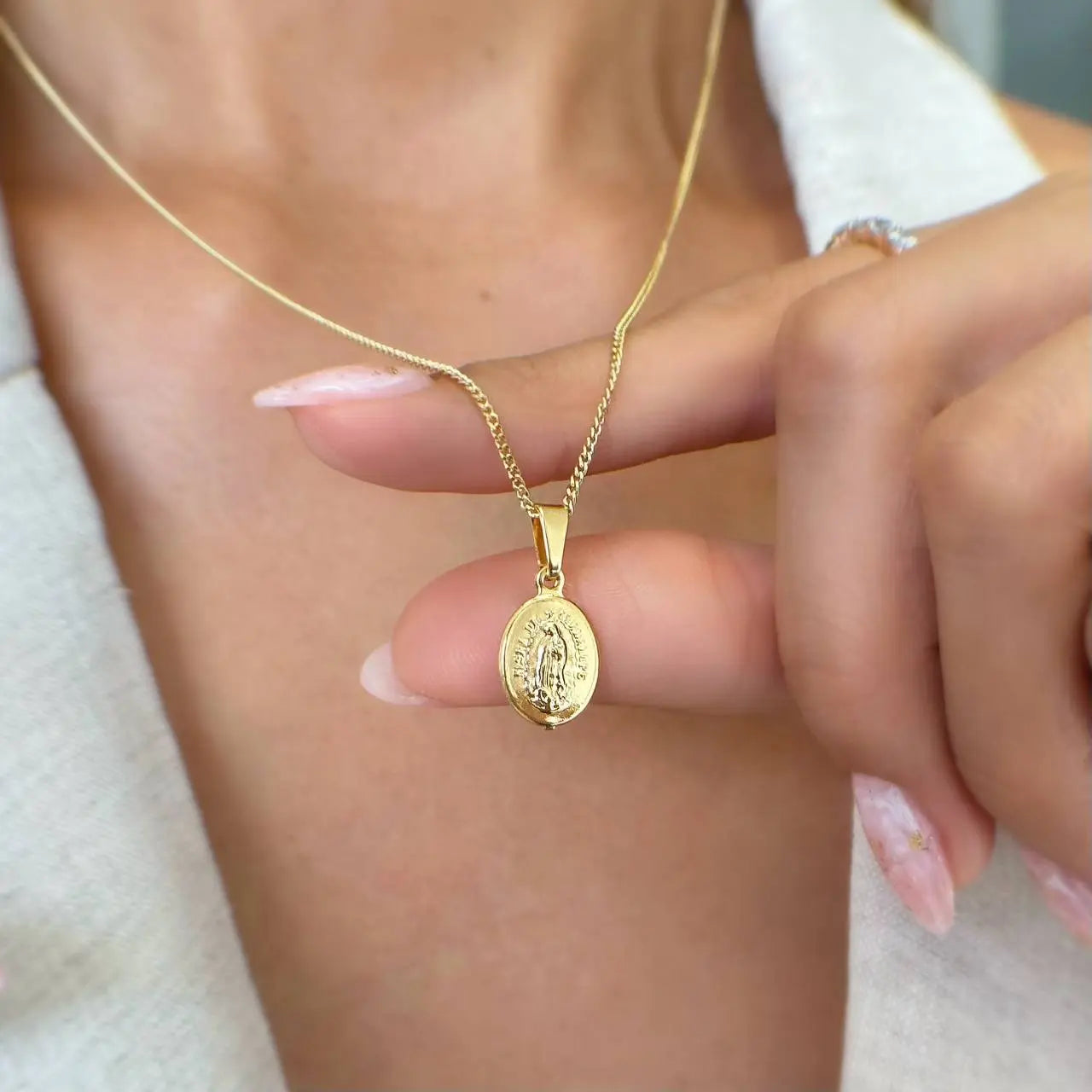 SET CADENA CUBANA + DIJE VIRGEN GUADALUPE ID 4696 OrolaminadoLuxus