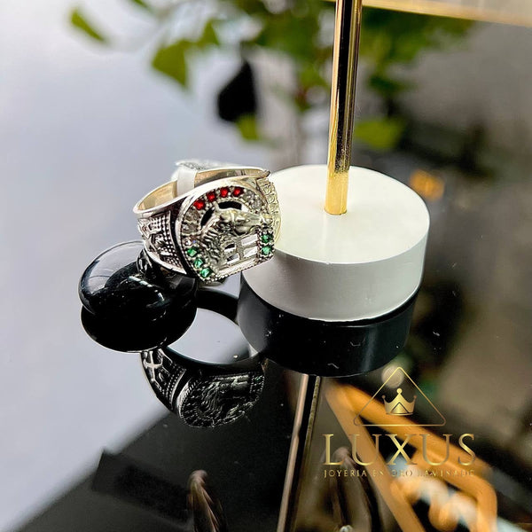 ANILLO CABALLO HERRADURA  EN PLATA DISPONIBLE EN 2 TONOS VERDE Y COLORES 1101MX-90