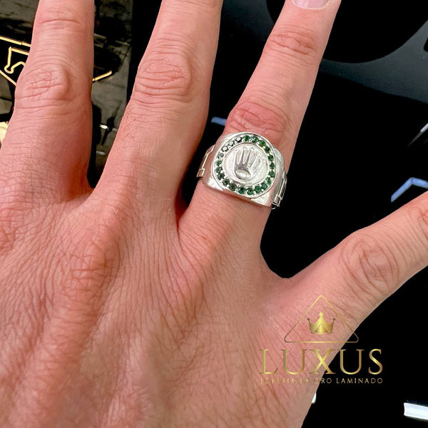 ANILLO CORONA ROLEX EN PLATA PURA CON BAÑO EN ORO BLANCO 130V-90
