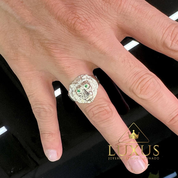 ANILLO LEON EN PLATA PURA CON BAÑO EN ORO BLANCO 120V-90