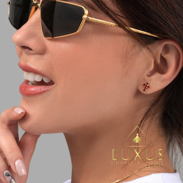 Arete Cruz 6 circonias en Oro Laminado 0.8mm ROJO 34041R-20